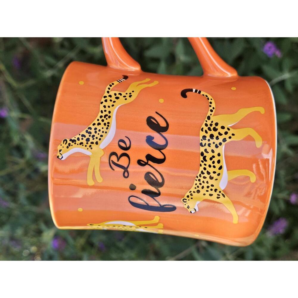 Be Fierce Cheetah Mug Oversized Ceramic Golden Yellow Orange Inspirational